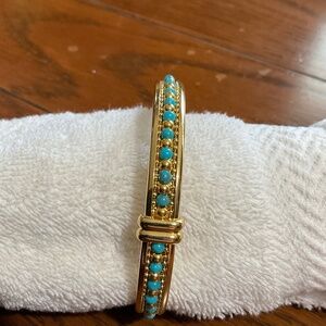Gold Tone Bangle with Turquoise Colored Beads